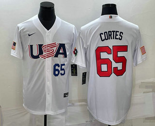 Men%27s USA Baseball #65 Nestor Cortes Number 2023 White World Classic Stitched Jersey